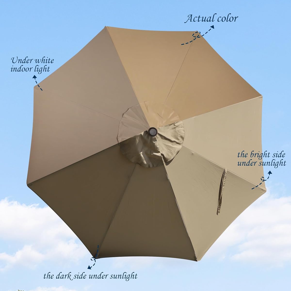 Blissun 9ft Patio Umbrella Replacement Canopy, Market Umbrella Top, Outdoor Table Umbrella Canopy for 8 Ribs, Canopy Only (Tan) - detail image 2