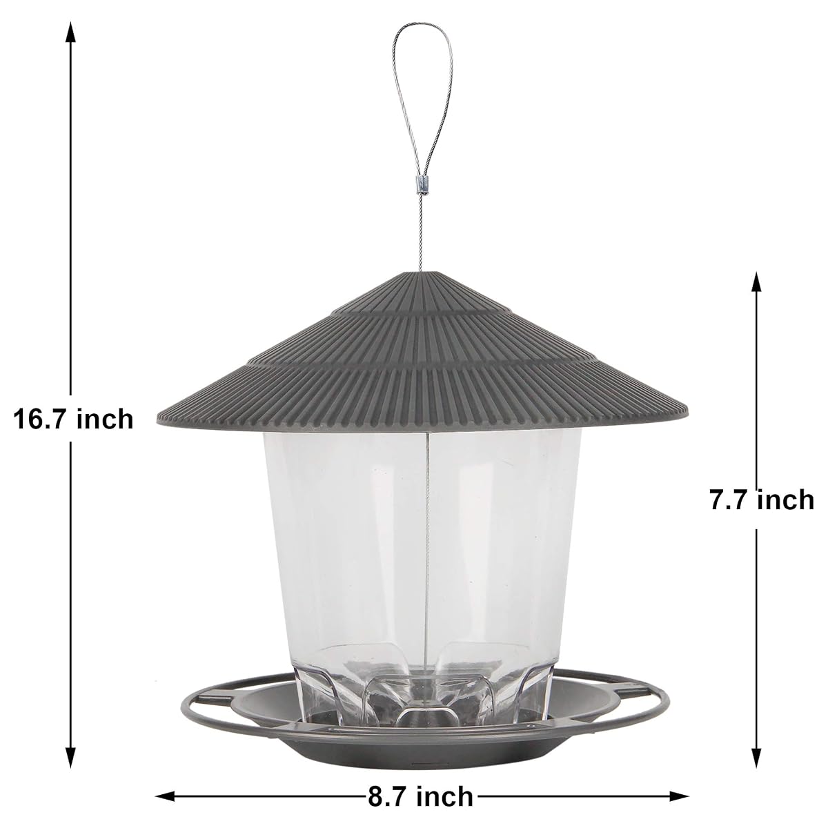 FORUP Panorama Bird Feeder, Hanging Wild Bird Feeder with Round Shaped Roof, Gazebo Bird Feeder for Outside Garden Yard Decoration, Grey - detail image 1