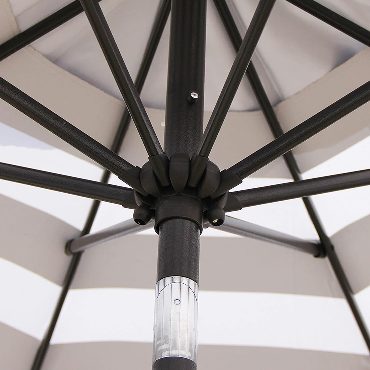 Blissun 9' Outdoor Patio Umbrella, Striped Patio Umbrella, Outdoor Table Umbrella, Market Umbrella with 8 Sturdy Ribs, Push Button Tilt and Crank (Black & White Stripe) - detail image 2