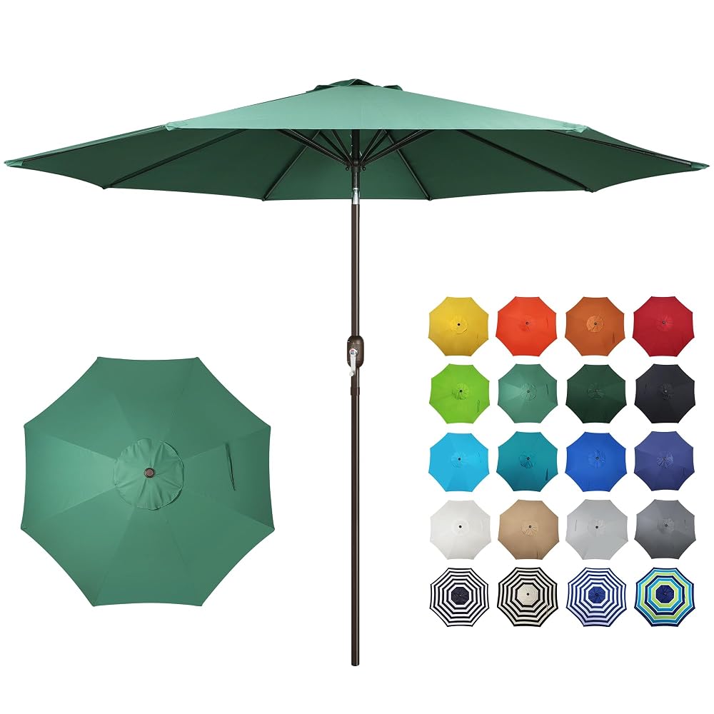 Blissun 10FT Patio Umbrella, Outdoor Table Umbrella, Yard Umbrella, Market Umbrella with 8 Sturdy Ribs, Push Button Tilt and Crank, Seaglass