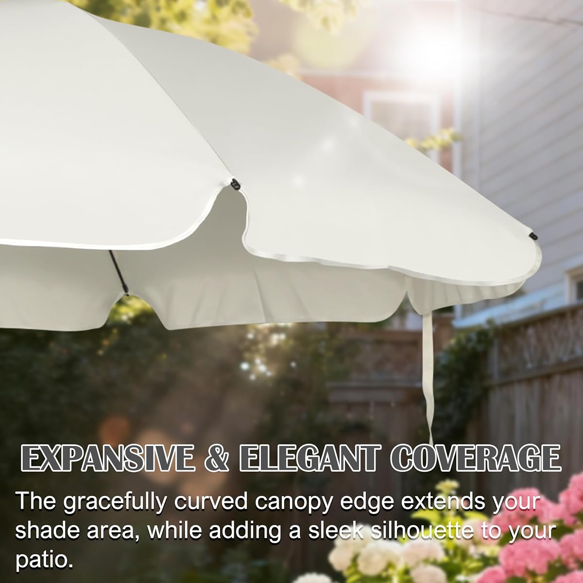 Blissun 6.5ft Patio Umbrella with Push Button Tilt & Height Adjustable, UV50+ Sun Protection with Sturdy Fiberglass Ribs & Iron Pole, Market Umbrella for Outdoor Table Garden Backyard Beach, Cream White - detail image 1