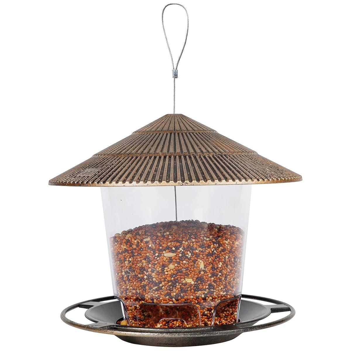 FORUP Panorama Bird Feeder, Hanging Wild Bird Feeder with Round Shaped Roof, Gazebo Bird Feeder for Outside Garden Yard Decoration, Bronze - imagem de detalhe 6