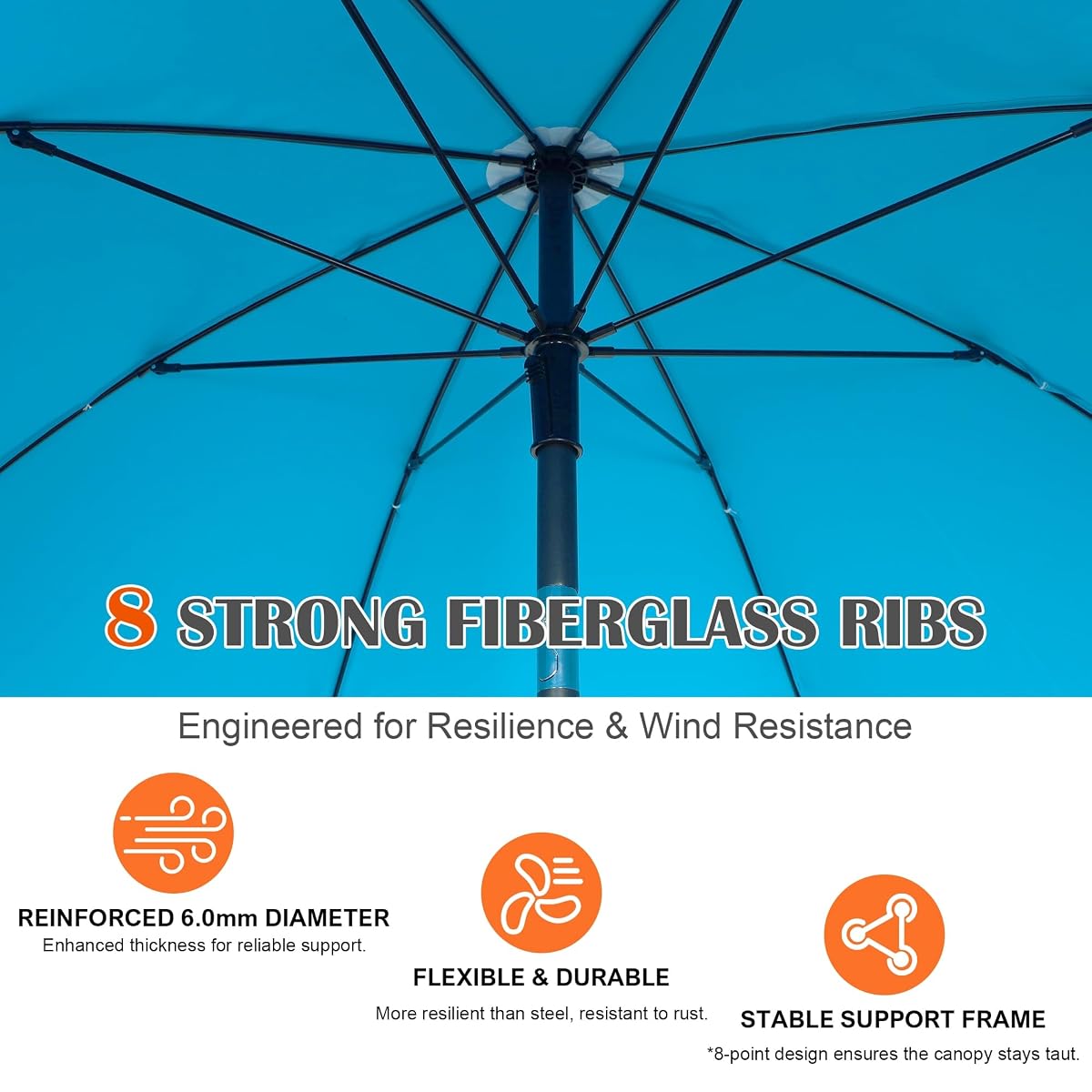 Blissun 6.5ft Patio Umbrella with Push Button Tilt & Height Adjustable, UV50+ Sun Protection with Sturdy Fiberglass Ribs & Iron Pole, Market Umbrella for Outdoor Table Garden Backyard Beach, Light Blue - detail image 3