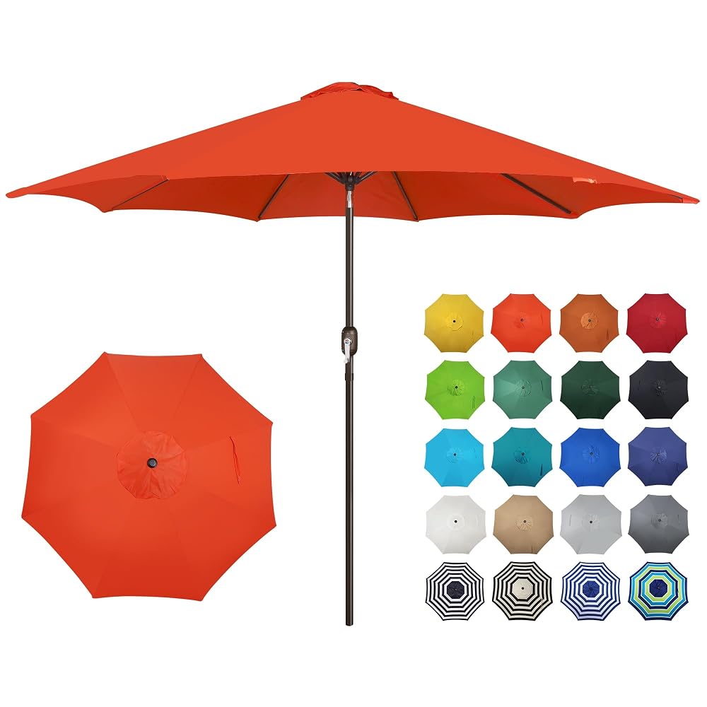 Blissun 10FT Patio Umbrella, Outdoor Table Umbrella, Yard Umbrella, Market Umbrella with 8 Sturdy Ribs, Push Button Tilt and Crank, Orange