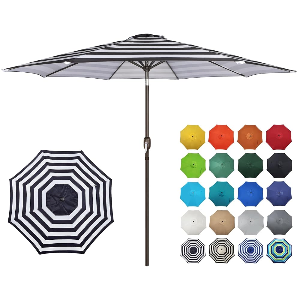 Blissun 10FT Patio Umbrella, Outdoor Table Umbrella, Yard Umbrella, Market Umbrella with 8 Sturdy Ribs, Push Button Tilt and Crank, Black & White Stripe