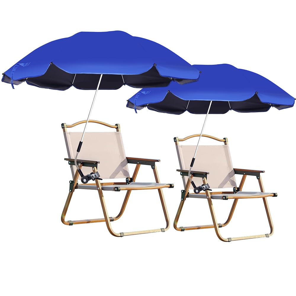 Blissun 2 Pack Chair Umbrella with Clamp, Adjustable Umbrellas for Chair, UPF50+ Sun Shade Umbrella for Beach Chair, Wheelchair, Camping Chair, Patio Chair, Golf Carts, Royal Blue