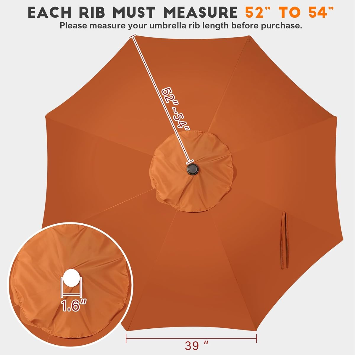Blissun 9ft Patio Umbrella Replacement Canopy, Market Umbrella Top, Outdoor Table Umbrella Canopy for 8 Ribs, Canopy Only (Rust) - detail image 1