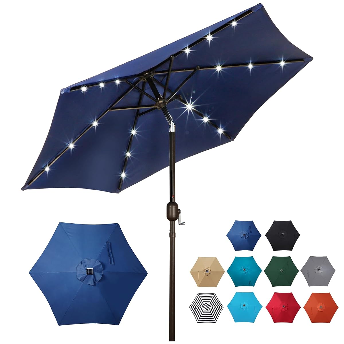 Blissun 7.5 ft Solar Umbrella, 18 LED Lighted Patio Umbrella, Table Market Umbrella, Navy Blue - detail image 1