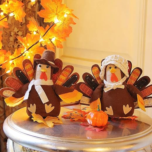FORUP Standing Turkey Couple Thanksgiving Decoration for Autumn Fall Thanksgiving Harvest Home Decor