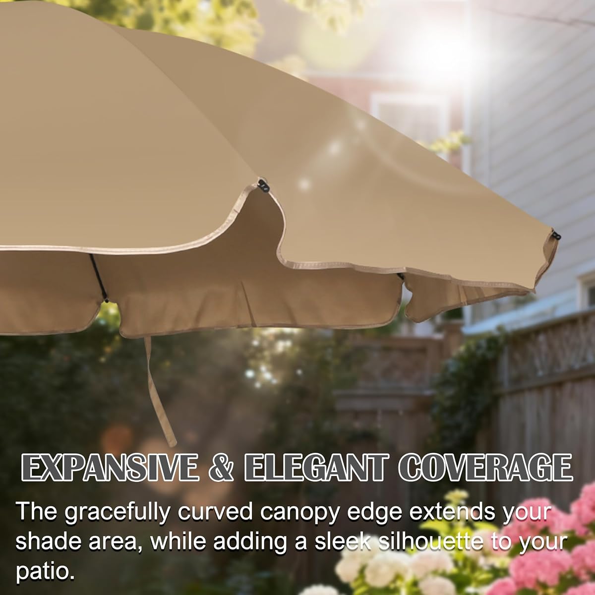 Blissun 6.5ft Patio Umbrella with Push Button Tilt & Height Adjustable, UV50+ Sun Protection with Sturdy Fiberglass Ribs & Iron Pole, Market Umbrella for Outdoor Table Garden Backyard Beach, Tan - detail image 1