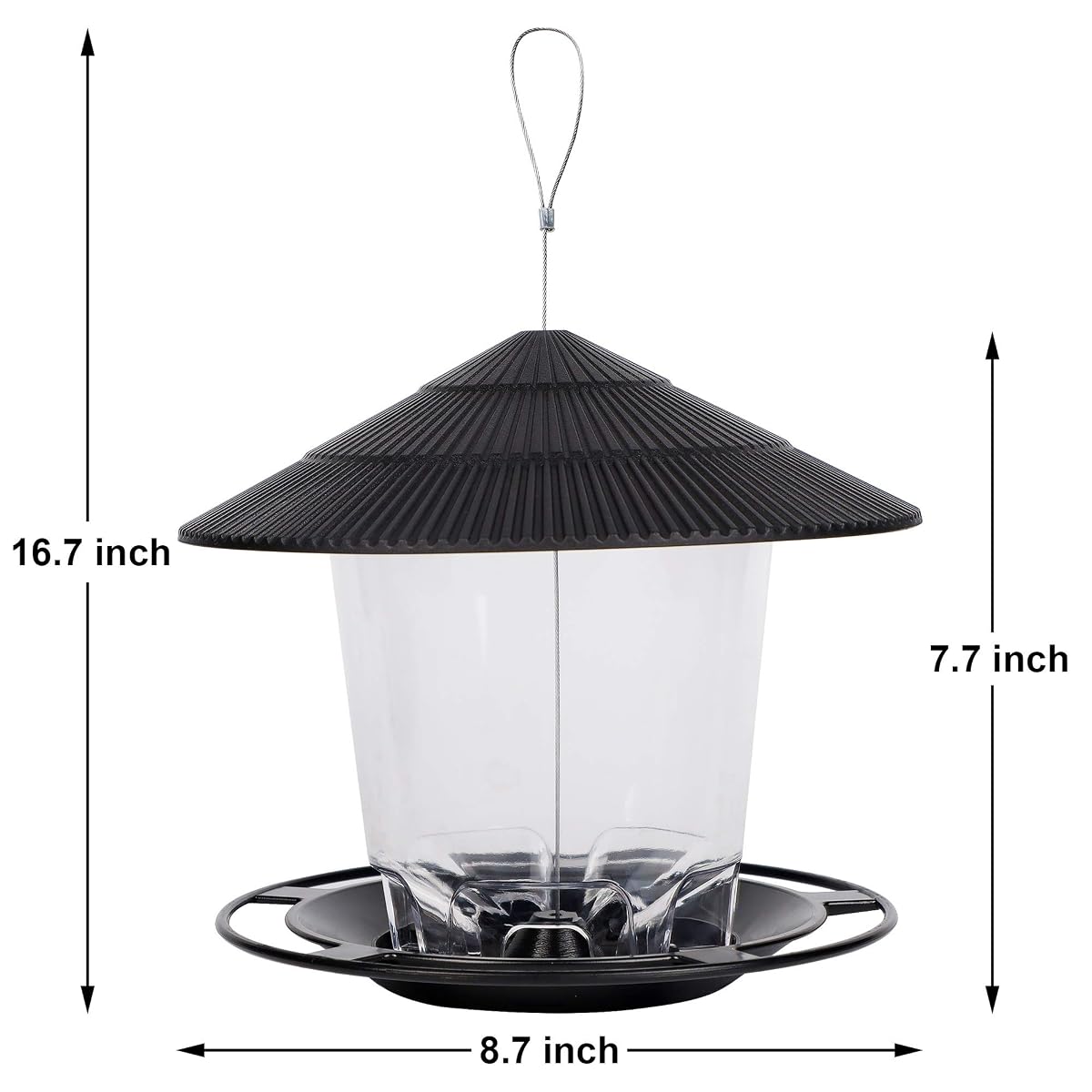 FORUP Panorama Bird Feeder, Hanging Wild Bird Feeder with Round Shaped Roof, Gazebo Bird Feeder for Outside Garden Yard Decoration, Black - imagem de detalhe 1