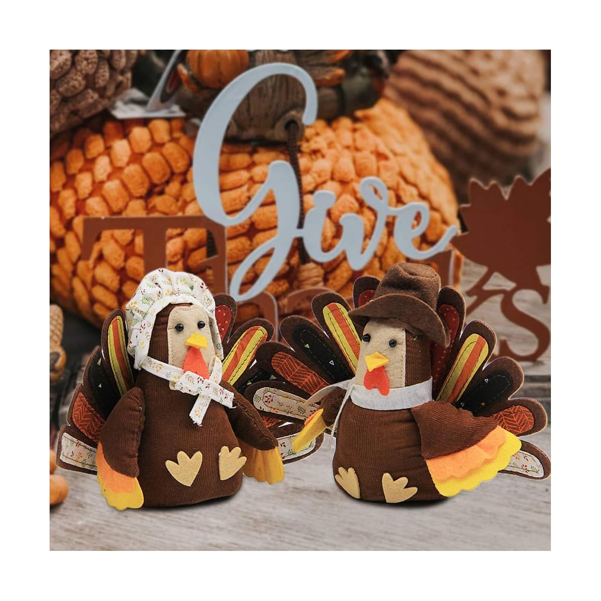 FORUP Standing Turkey Couple Thanksgiving Decoration for Autumn Fall Thanksgiving Harvest Home Decor - imagem de detalhe 3