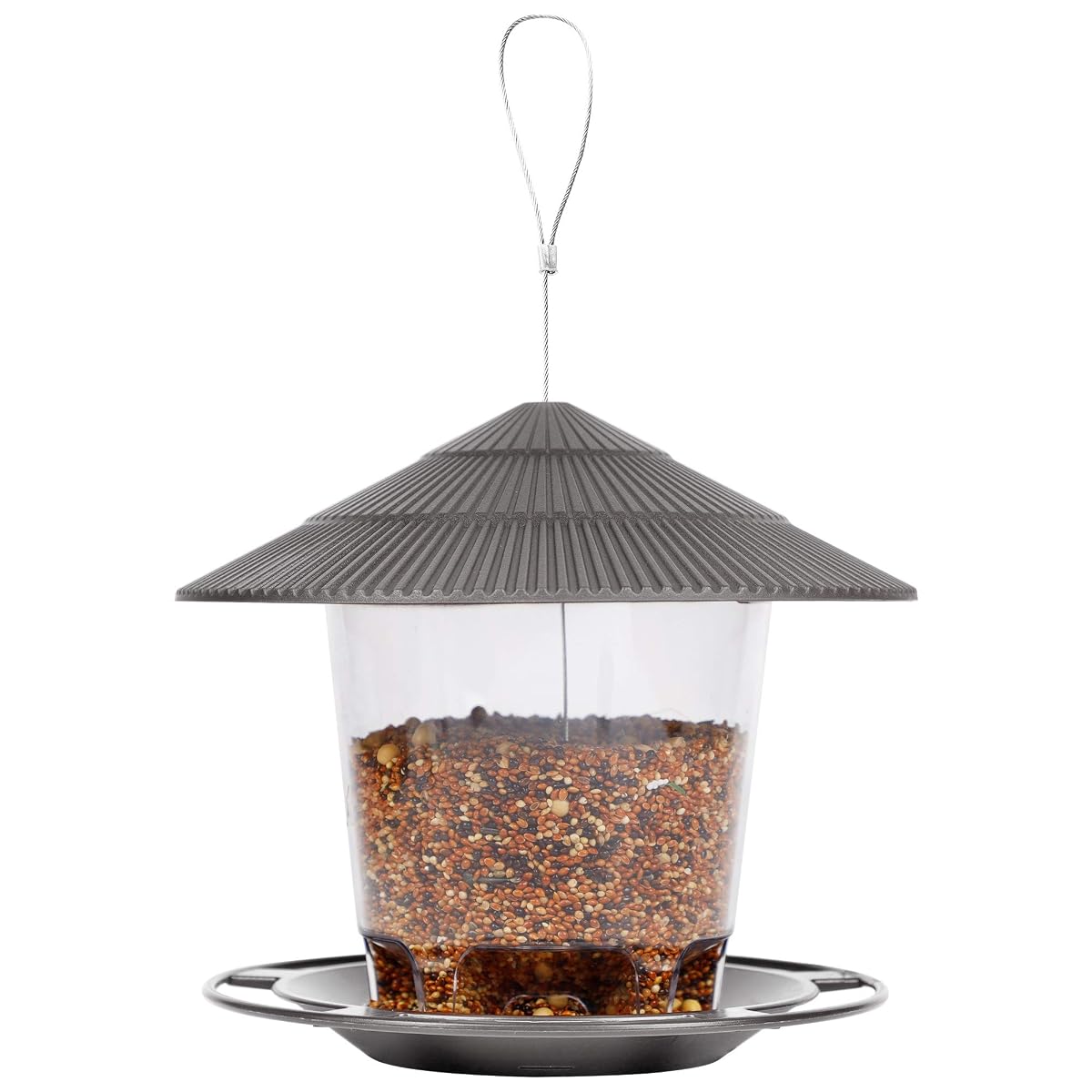 FORUP Panorama Bird Feeder, Hanging Wild Bird Feeder with Round Shaped Roof, Gazebo Bird Feeder for Outside Garden Yard Decoration, Grey - detail image 6