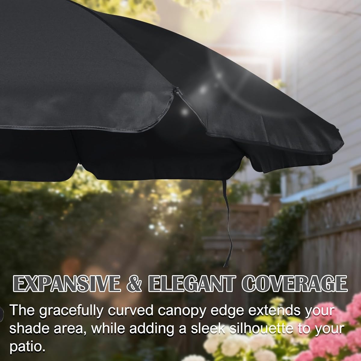 Blissun 6.5ft Patio Umbrella with Push Button Tilt & Height Adjustable, UV50+ Sun Protection with Sturdy Fiberglass Ribs & Iron Pole, Market Umbrella for Outdoor Table Garden Backyard Beach, Black - detail image 1