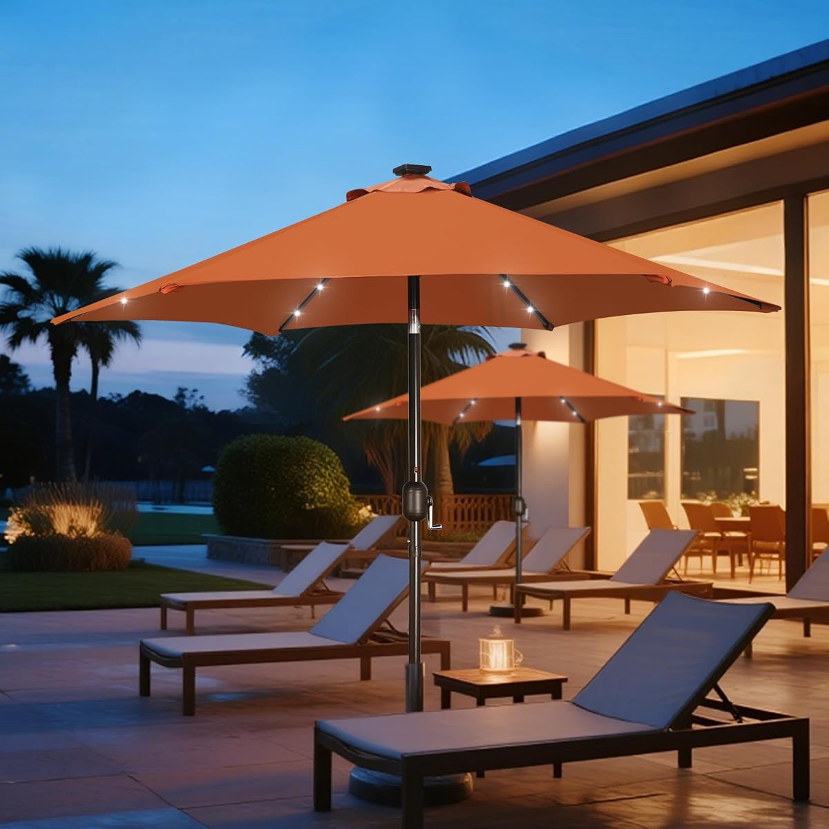 Blissun 7.5 ft Solar Umbrella, 18 LED Lighted Patio Umbrella, Table Market Umbrella, Rust - detail image 6