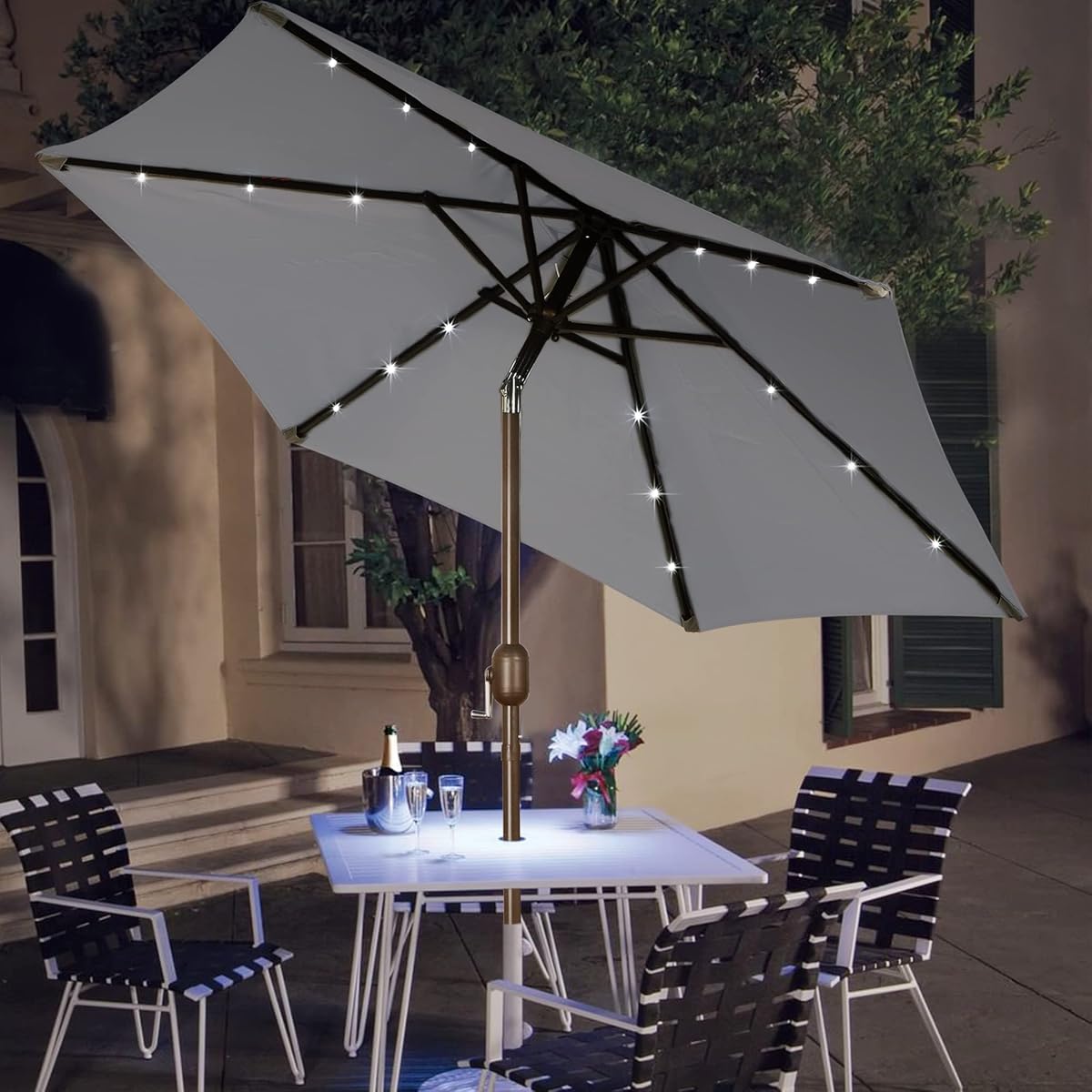 Blissun 7.5 ft Solar Umbrella 18 LED Lighted Patio Umbrella Table Market Umbrella, Dark Grey - detail image 5