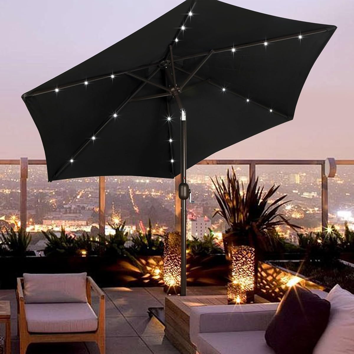 Blissun 7.5 ft Solar Umbrella 18 LED Lighted Patio Umbrella Table Market Umbrella, Black - detail image 5