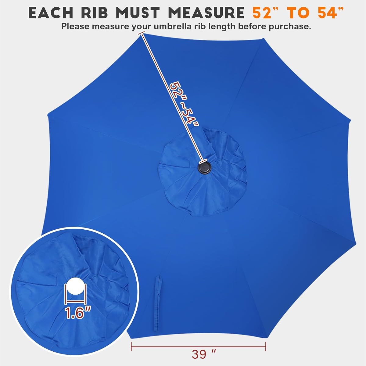 Blissun 9ft Patio Umbrella Replacement Canopy, Market Outdoor Table Umbrella Top for 8 Ribs (Royal Blue) - detail image 1