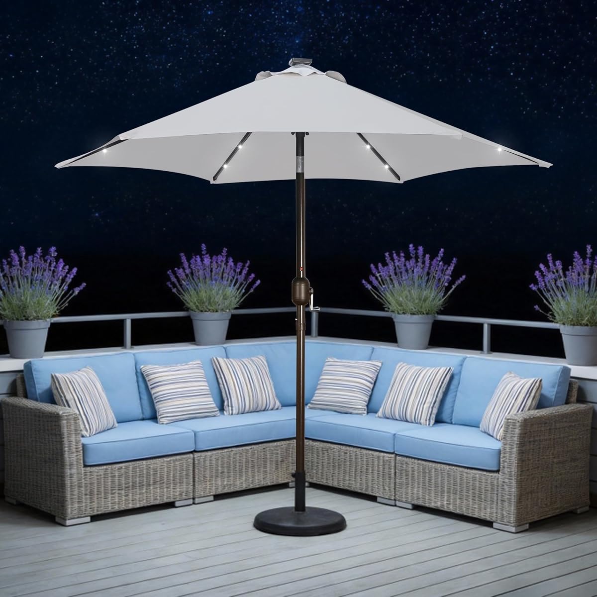Blissun 7.5 ft Solar Umbrella, 18 LED Lighted Patio Umbrella, Table Market Umbrella, Light Grey - detail image 6