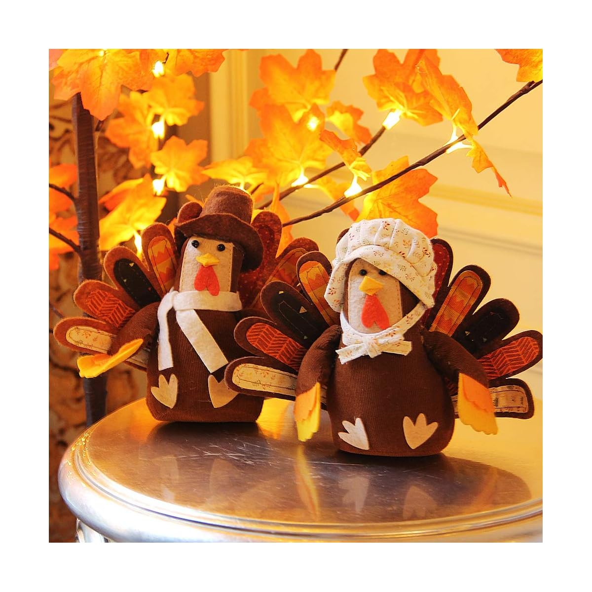 FORUP Standing Turkey Couple Thanksgiving Decoration for Autumn Fall Thanksgiving Harvest Home Decor - imagem de detalhe 1