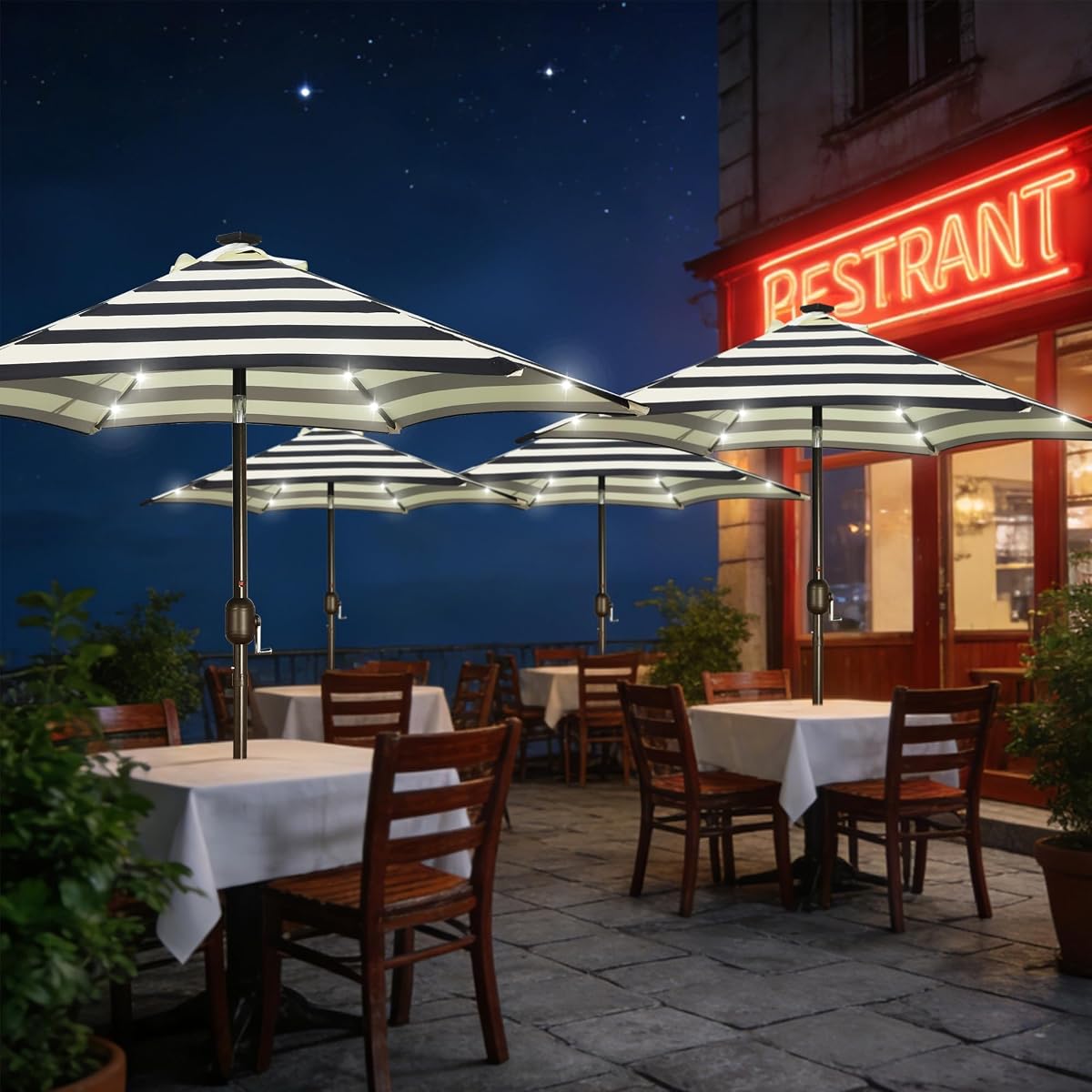 Blissun 7.5 ft Solar Umbrella, 18 LED Lighted Patio Umbrella, Table Market Umbrella, Black & Beige - detail image 6