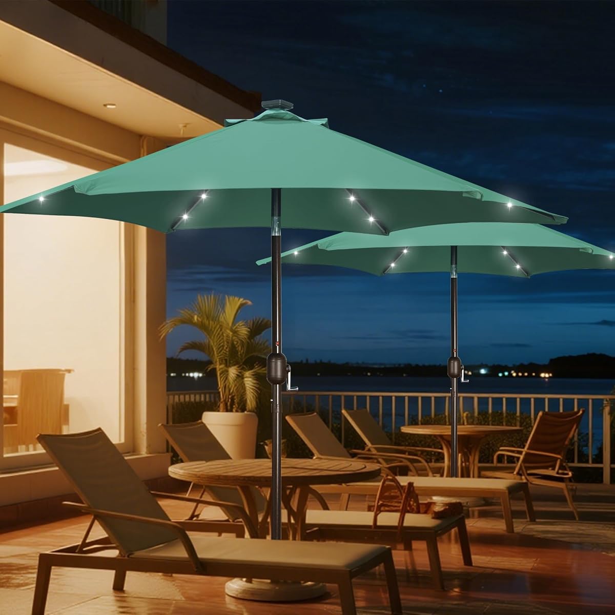 Blissun 7.5 ft Solar Umbrella, 18 LED Lighted Patio Umbrella, Table Market Umbrella, Seaglass - detail image 6