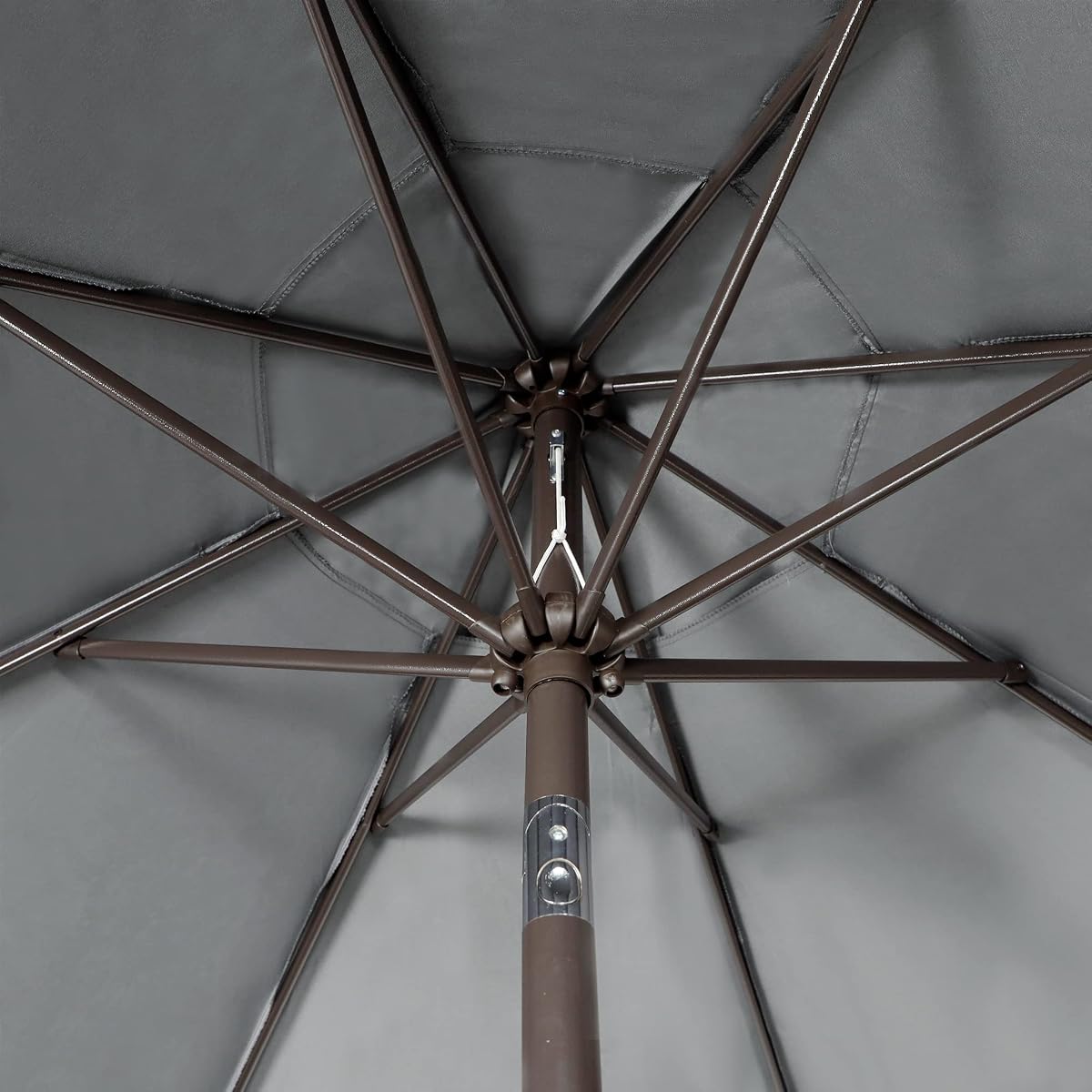 Blissun 9' Outdoor Patio Umbrella, Outdoor Table Umbrella, Yard Umbrella, Market Umbrella with 8 Sturdy Ribs, Push Button Tilt and Crank, Dark Grey - detail image 2