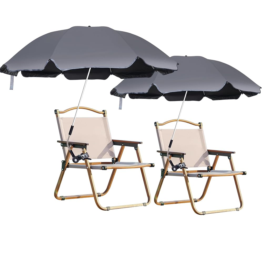 Blissun 2 Pack Chair Umbrella with Clamp, Adjustable Umbrellas for Chair, UPF50+ Sun Shade Umbrella for Beach Chair, Wheelchair, Camping Chair, Patio Chair, Golf Carts, Dark Grey