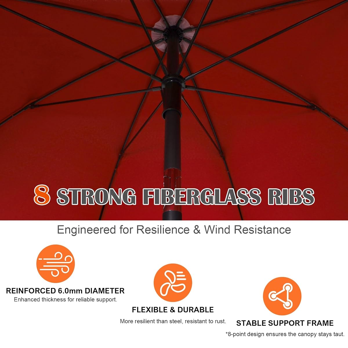 Blissun 6.5ft Patio Umbrella with Push Button Tilt & Height Adjustable, UV50+ Sun Protection with Sturdy Fiberglass Ribs & Iron Pole, Market Umbrella for Outdoor Table Garden Backyard Beach, Red - detail image 3