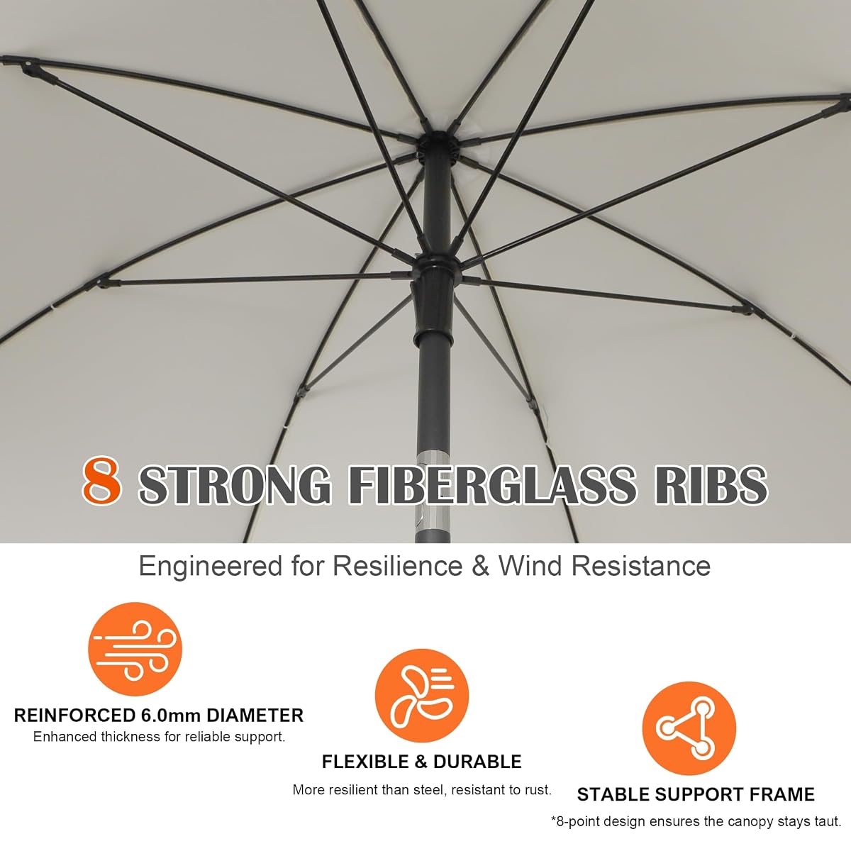 Blissun 6.5ft Patio Umbrella with Push Button Tilt & Height Adjustable, UV50+ Sun Protection with Sturdy Fiberglass Ribs & Iron Pole, Market Umbrella for Outdoor Table Garden Backyard Beach, Cream White - detail image 3