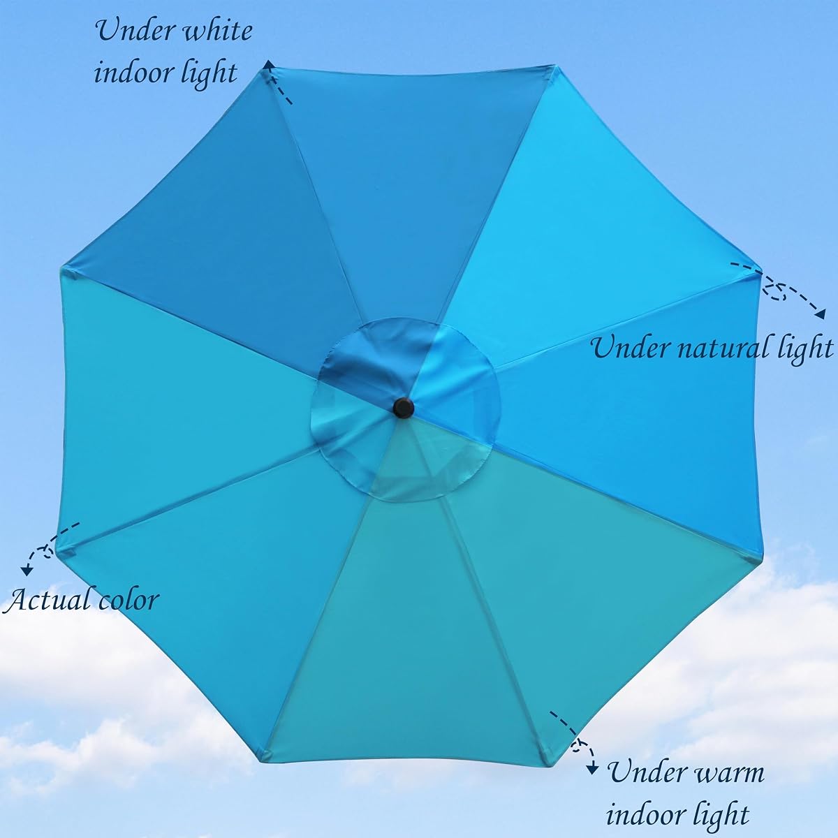 Blissun 9' Outdoor Patio Umbrella, Outdoor Table Umbrella, Yard Umbrella, Market Umbrella with 8 Sturdy Ribs, Push Button Tilt and Crank (Light Blue) - detail image 1