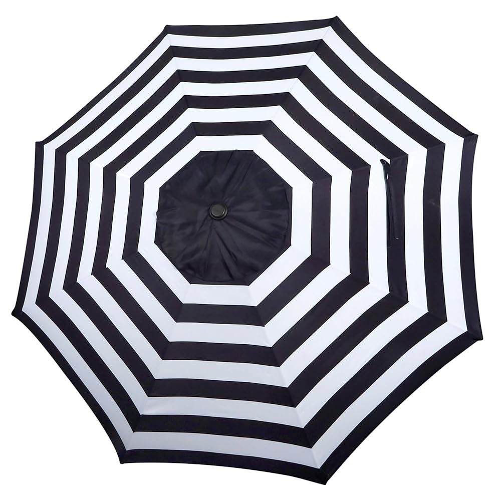 Blissun 9ft Patio Umbrella Replacement Canopy, Market Umbrella Top, Outdoor Table Umbrella Canopy for 8 Ribs, Canopy Only (Black & White Stripe)
