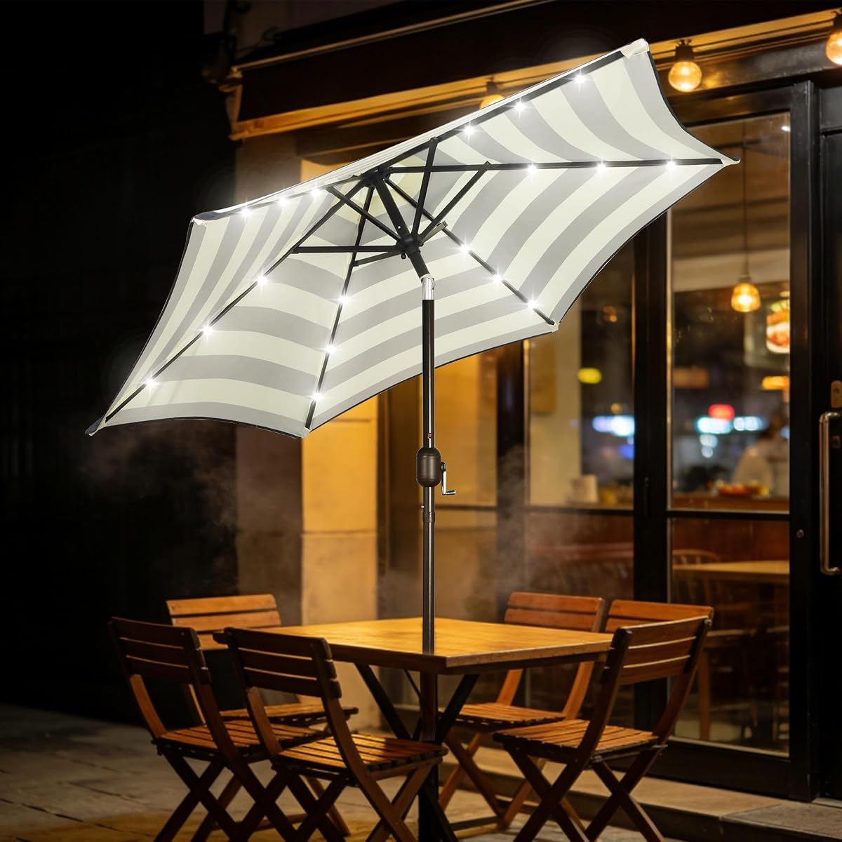 Blissun 7.5 ft Solar Umbrella, 18 LED Lighted Patio Umbrella, Table Market Umbrella, Black & Beige - detail image 5