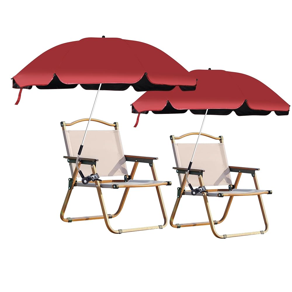 Blissun 2 Pack Chair Umbrella with Clamp, Adjustable Umbrellas for Chair, UPF50+ Sun Shade Umbrella for Beach Chair, Wheelchair, Camping Chair, Patio Chair, Golf Carts, Pomegranate Red