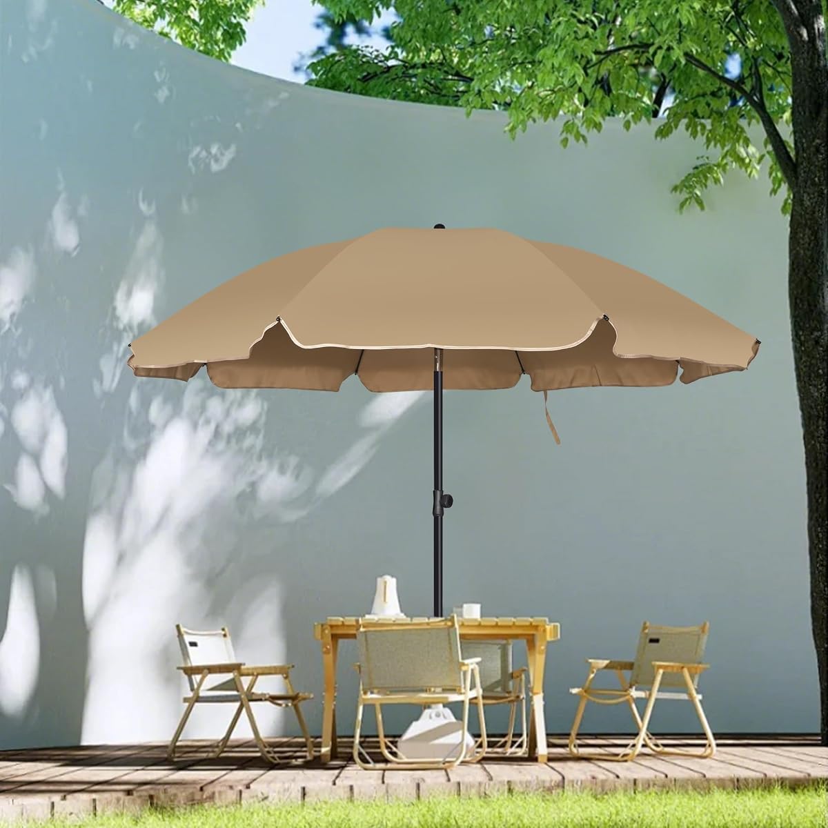 Blissun 6.5ft Patio Umbrella with Push Button Tilt & Height Adjustable, UV50+ Sun Protection with Sturdy Fiberglass Ribs & Iron Pole, Market Umbrella for Outdoor Table Garden Backyard Beach, Tan - detail image 6