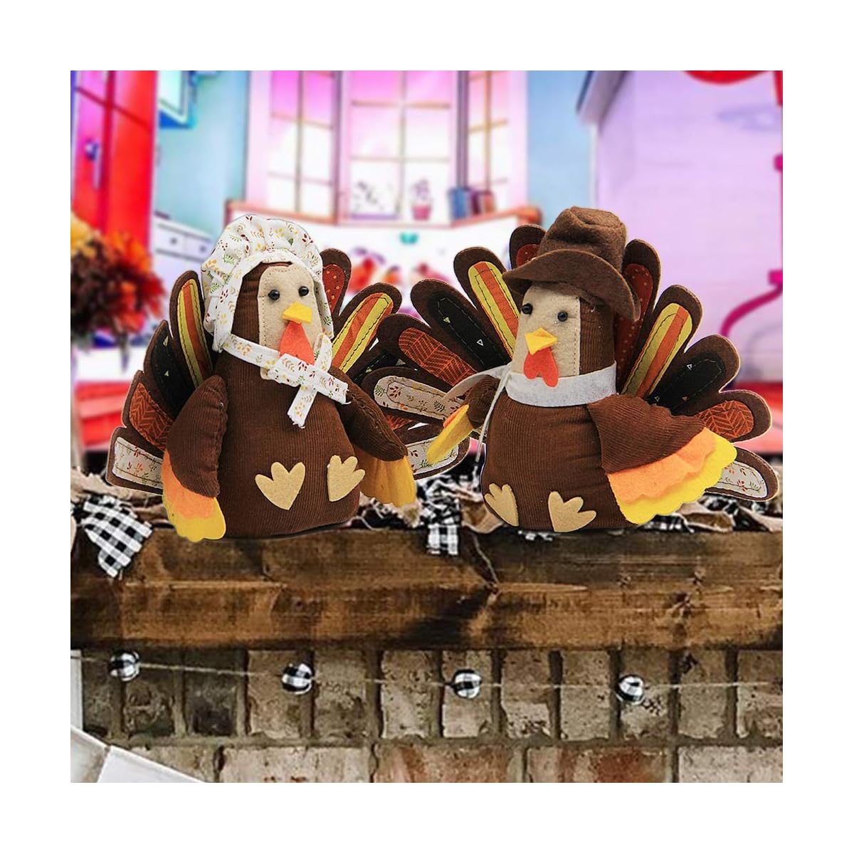 FORUP Standing Turkey Couple Thanksgiving Decoration for Autumn Fall Thanksgiving Harvest Home Decor - imagem de detalhe 6