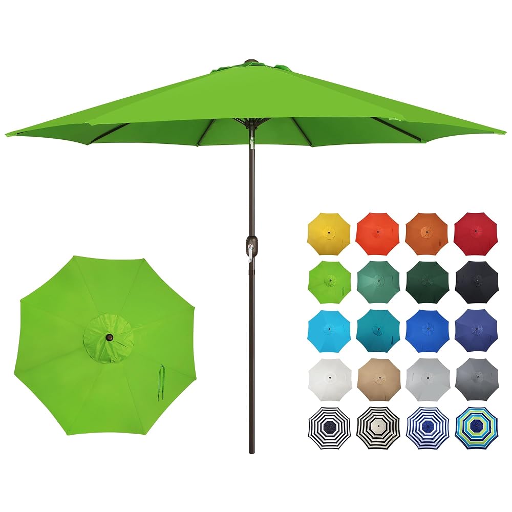 Blissun 10FT Patio Umbrella, Outdoor Table Umbrella, Yard Umbrella, Market Umbrella with 8 Sturdy Ribs, Push Button Tilt and Crank, Lime