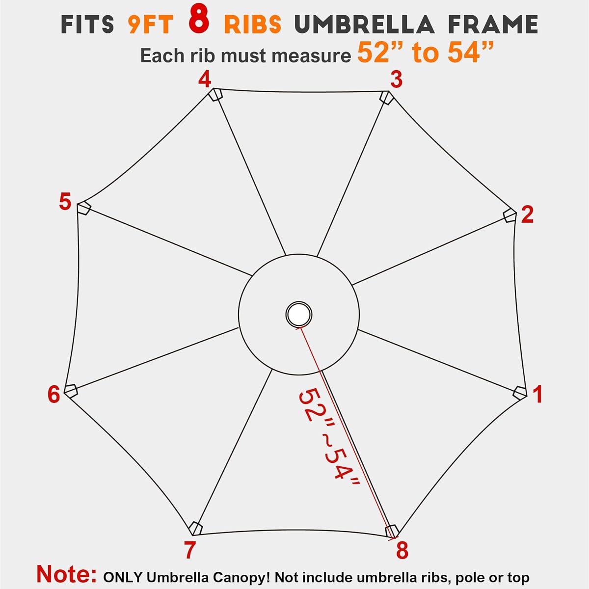 Blissun 9ft Patio Umbrella Replacement Canopy, Market Umbrella Top, Outdoor Table Umbrella Canopy for 8 Ribs, Canopy Only (Tan) - detail image 3