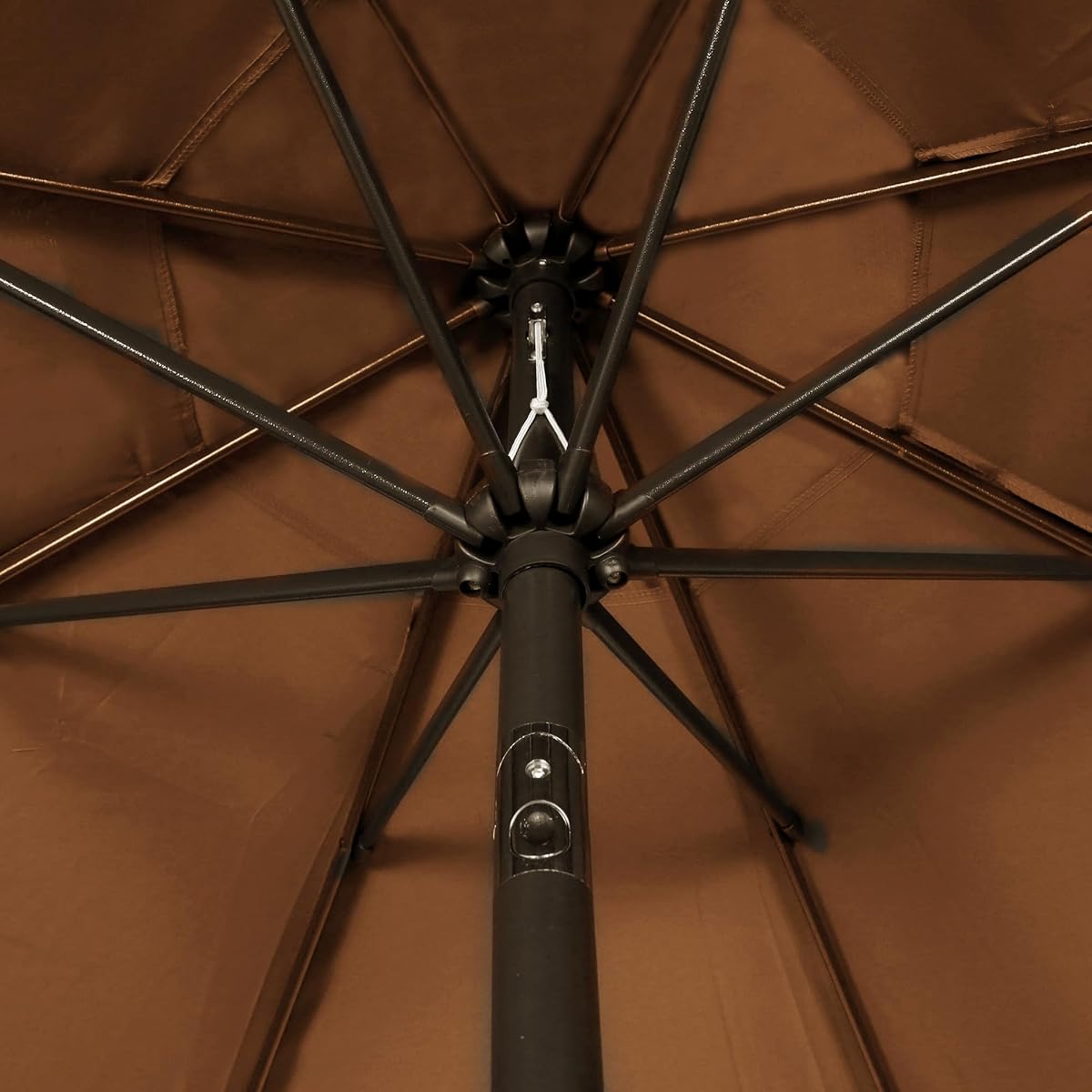 Blissun 9' Outdoor Patio Umbrella, Outdoor Table Umbrella, Yard Umbrella, Market Umbrella with 8 Sturdy Ribs, Push Button Tilt and Crank, Brown - detail image 2