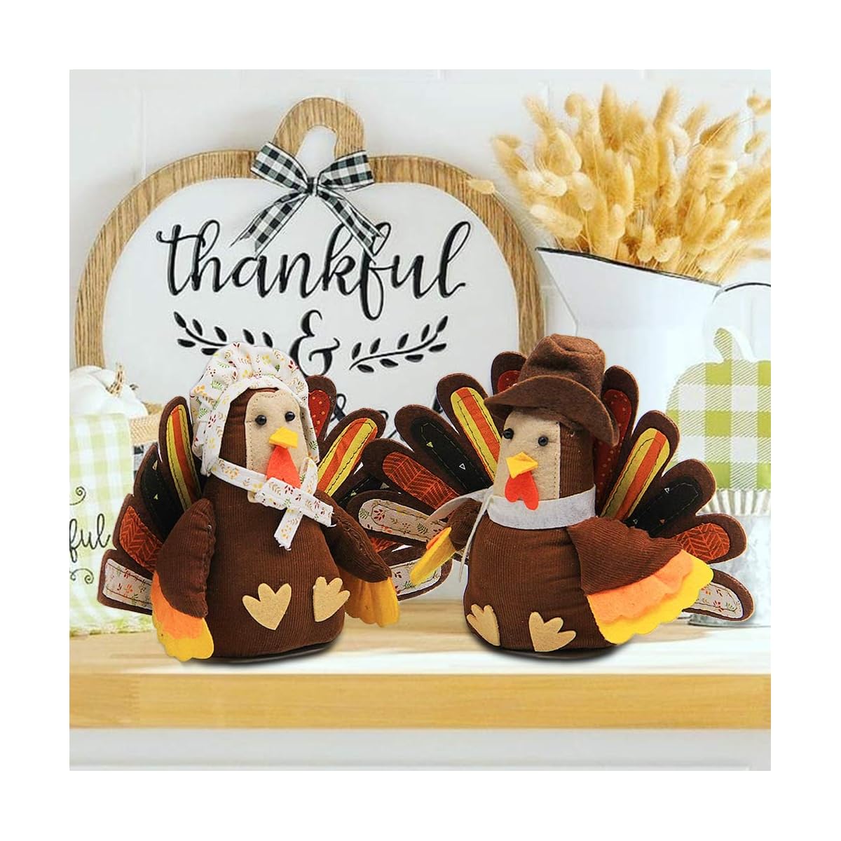 FORUP Standing Turkey Couple Thanksgiving Decoration for Autumn Fall Thanksgiving Harvest Home Decor - imagem de detalhe 4
