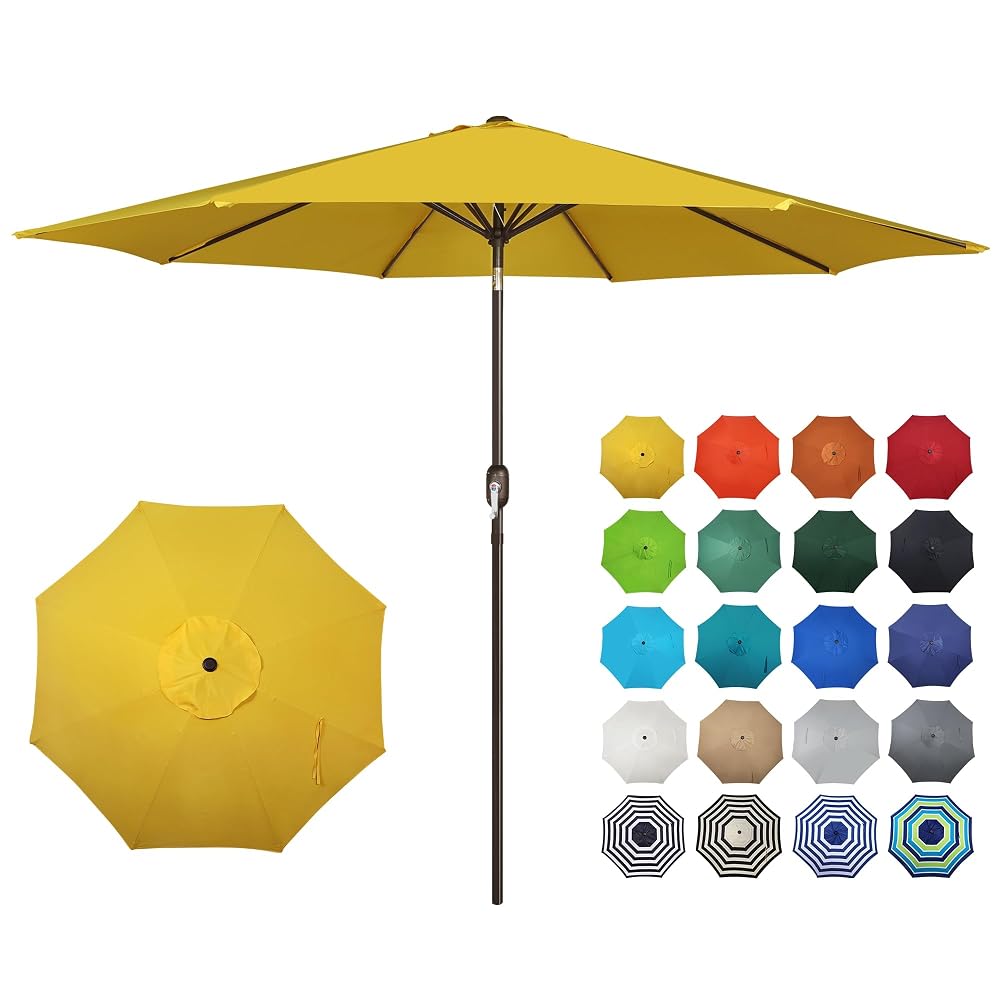 Blissun 10FT Patio Umbrella, Outdoor Table Umbrella, Yard Umbrella, Market Umbrella with 8 Sturdy Ribs, Push Button Tilt and Crank, Yellow