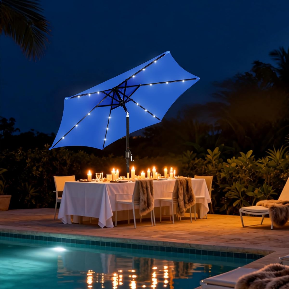 Blissun 7.5 ft Solar Umbrella, 18 LED Lighted Patio Umbrella, Table Market Umbrella, Royal Blue - detail image 5