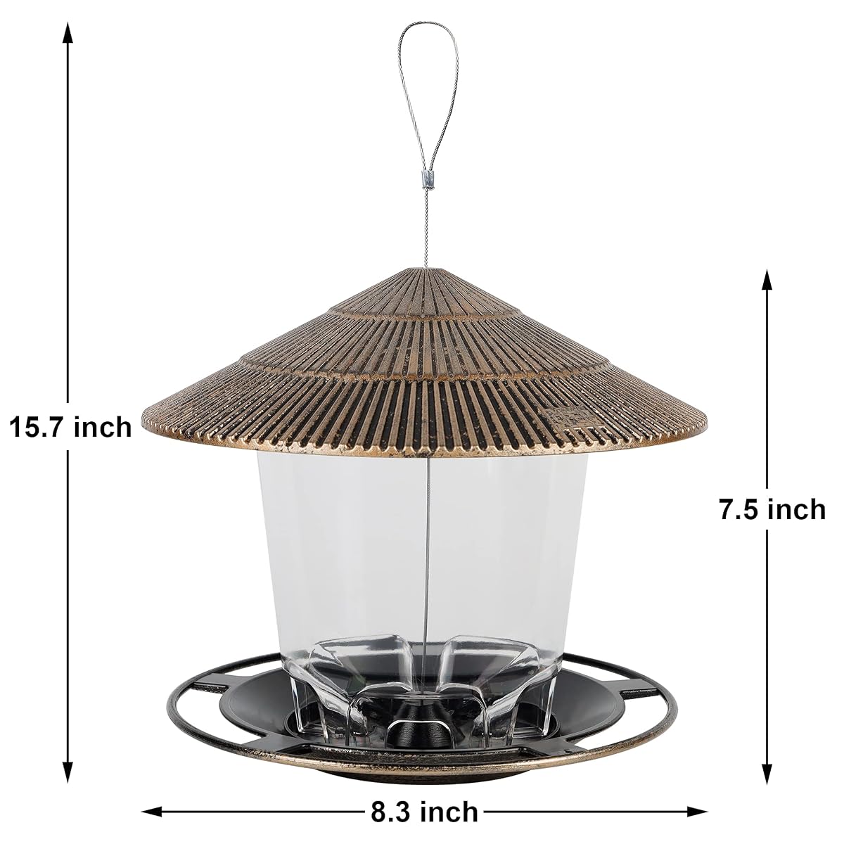 FORUP Panorama Bird Feeder, Hanging Wild Bird Feeder with Round Shaped Roof, Gazebo Bird Feeder for Outside Garden Yard Decoration, Bronze - imagem de detalhe 1