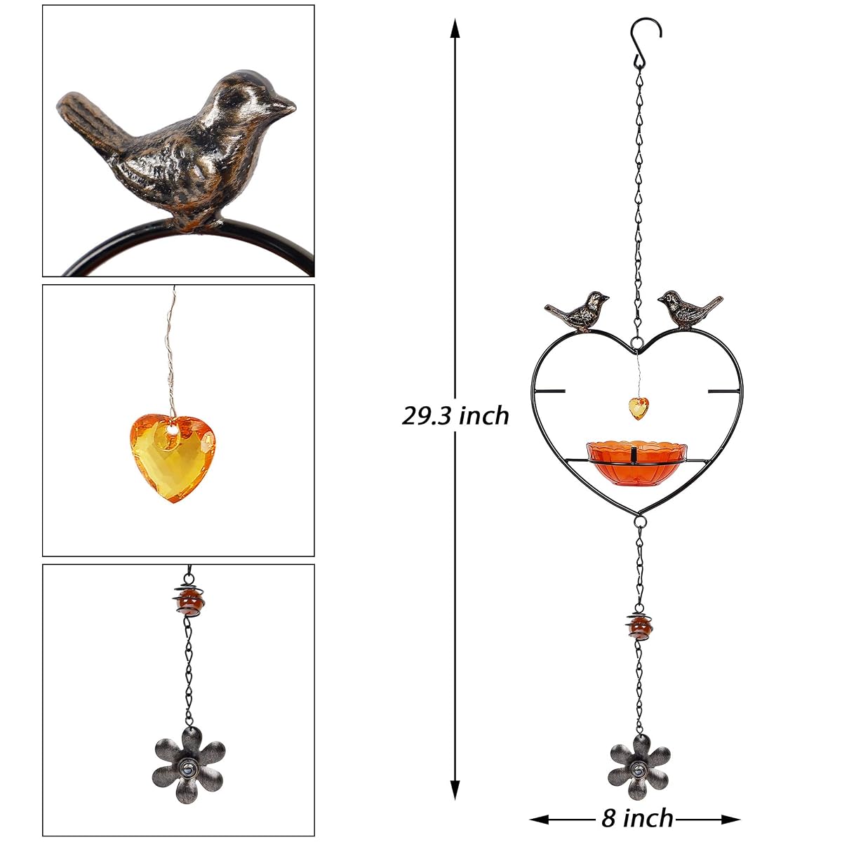 FORUP Oriole Bird Feeder for Outdoors Jelly and Oranges, Orange Fruit Oriole Jelly Bird Feeder, Outdoor Garden Metal Hanging Drinking Grape Jelly Container Hummingbird Feeder, Heart Shape - imagem de detalhe 1