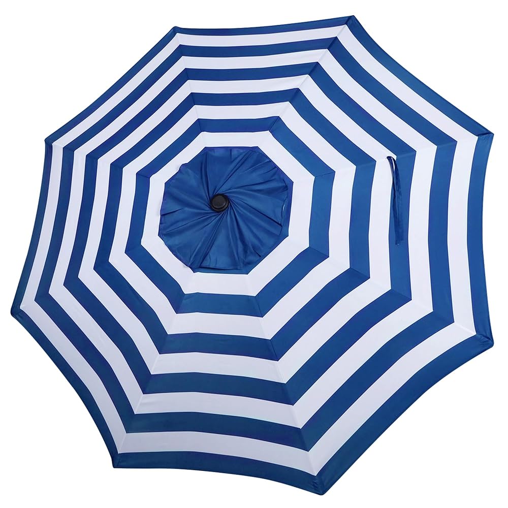 Blissun 9ft Patio Umbrella Replacement Canopy, Market Umbrella Top, Outdoor Table Umbrella Canopy for 8 Ribs, Canopy Only (Blue & White Stripe)