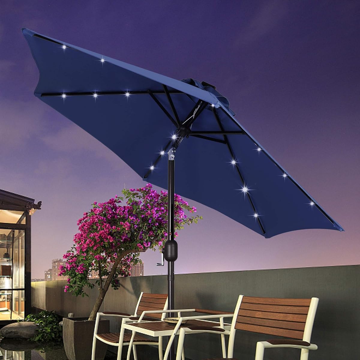 Blissun 7.5 ft Solar Umbrella, 18 LED Lighted Patio Umbrella, Table Market Umbrella, Navy Blue - detail image 6