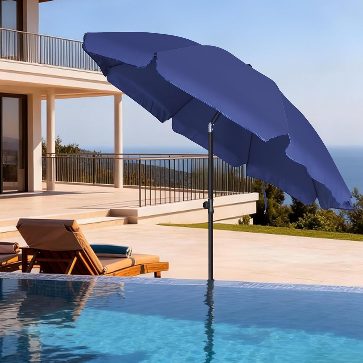 Blissun 6.5ft Patio Umbrella with Push Button Tilt & Height Adjustable, UV50+ Sun Protection with Sturdy Fiberglass Ribs & Iron Pole, Market Umbrella for Outdoor Table Garden Backyard Beach, Navy Blue - detail image 6