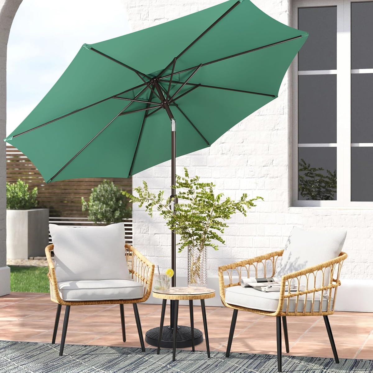 Blissun 9FT Patio Umbrella, Outdoor Table Umbrella, Yard Umbrella, Market Umbrella with 8 Sturdy Ribs, Push Button Tilt and Crank, Seaglass - detail image 5