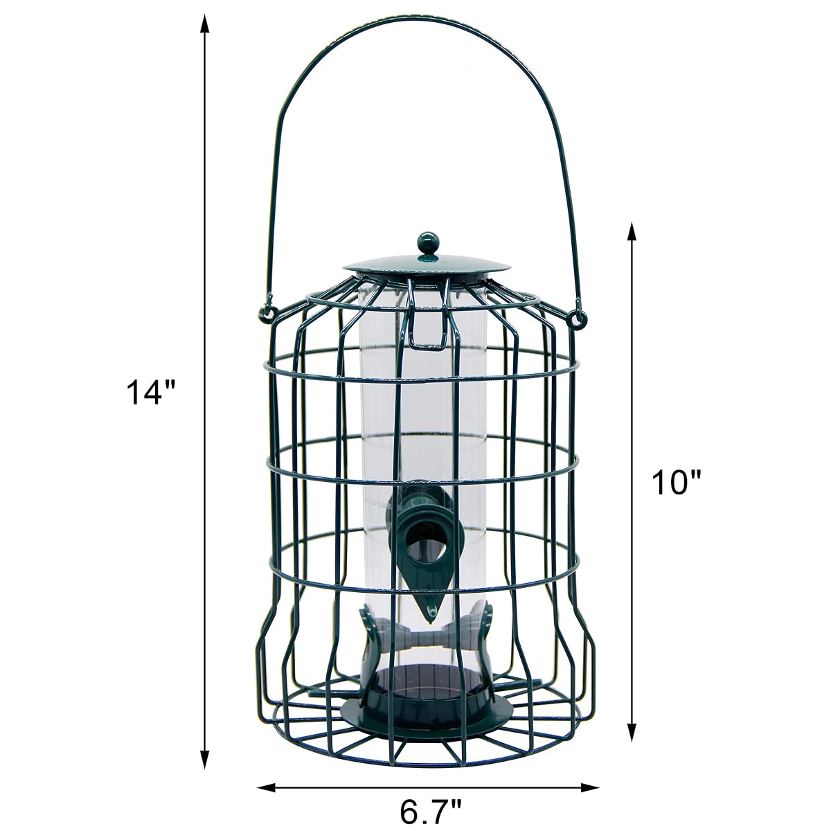 FORUP Caged Tube Feeder, Squirrel Proof Wild Bird Feeder, Outdoor Birdfeeder with Large Metal Seed Guard Deterrent for Large Birds, Green - imagen de detalle 1