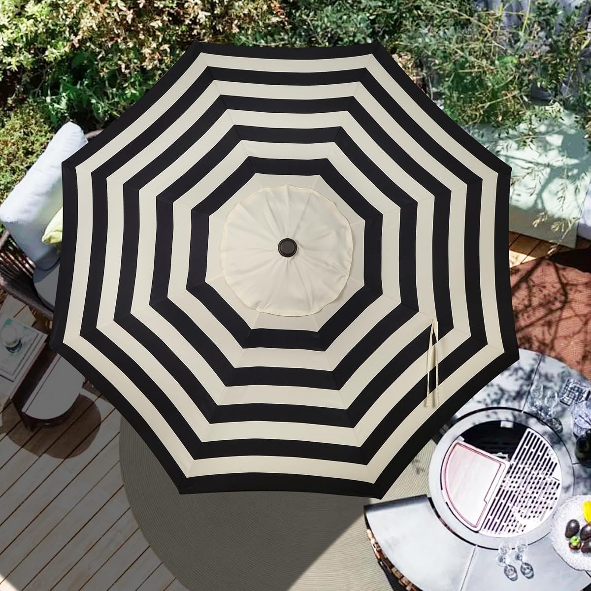 Blissun 9ft Patio Umbrella Replacement Canopy, Market Umbrella Top, Outdoor Table Umbrella Canopy for 8 Ribs, Canopy Only (Black&Beige) - detail image 6